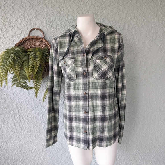 Carhartt hooded button down flannel green‎ size sm - Picture 2 of 6